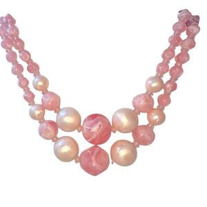 Vintage pink beads double strand necklace